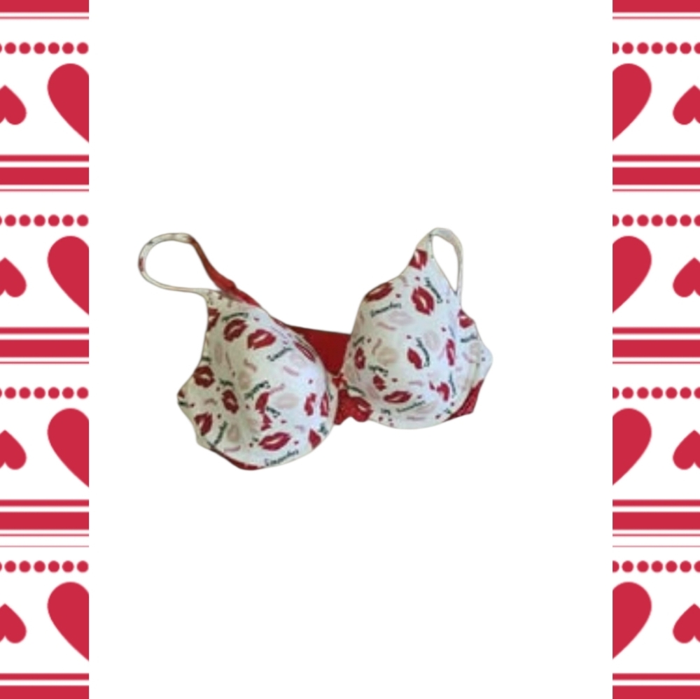 Red and White Lip Print Bra☆46D Nwot